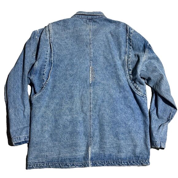 Vintage Get Used Denim Chore Jacket 90s Workwear Utility Jean Coat XXL - Picture 2 of 9